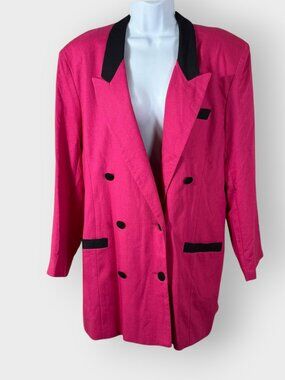 NOS Vtg David N Hot Pink Double Breasted Blazer | 14 | 80s Dopamine Bold